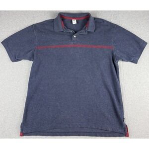 GAP Factory Mens Medium Polo Shirt Navy Blue Red Stripe 100% Cotton Casual